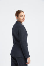 Charger le modèle 3D dans le visionneur de galerie, VESTE FEMME KAREL IMPRIME PRINCE DE GALLES GRIS BLEU