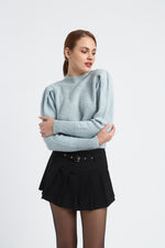 Charger le modèle 3D dans le visionneur de galerie, PULL FEMME MANCHES BOUFFANTES CHARLOTTE BLEU CIEL