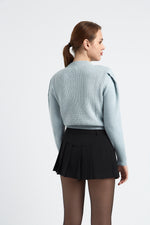 Charger le modèle 3D dans le visionneur de galerie, PULL FEMME MANCHES BOUFFANTES CHARLOTTE BLEU CIEL