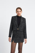 Charger le modèle 3D dans le visionneur de galerie, VESTE COURTE TWEED MOUCHETE FEMME MILLA