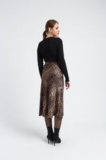 Charger le modèle 3D dans le visionneur de galerie, JUPE SATINE IMPRIME LEOPARD LEOPOLD MARRON