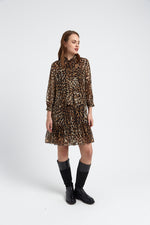 Charger le modèle 3D dans le visionneur de galerie, ROBE IMPRIME LEOPARD CORALIE MARRON