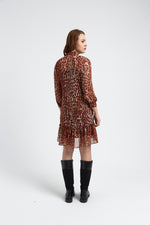 Charger le modèle 3D dans le visionneur de galerie, ROBE IMPRIME LEOPARD CORALIE ROUGE