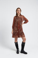 Charger le modèle 3D dans le visionneur de galerie, ROBE IMPRIME LEOPARD CORALIE ROUGE