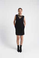 Charger le modèle 3D dans le visionneur de galerie, ROBE DROITE EMPIECEMENT BRILLANT BRIDGET REGLISSE