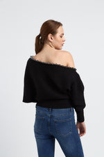 Charger le modèle 3D dans le visionneur de galerie, PULL FEMME COL BATEAU PERLES ALBA REGLISSE