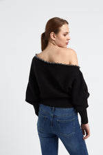 Charger le modèle 3D dans le visionneur de galerie, PULL FEMME COL BATEAU PERLES ALBA REGLISSE