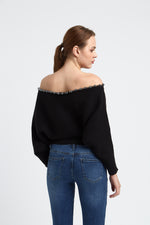 Charger le modèle 3D dans le visionneur de galerie, PULL FEMME COL BATEAU PERLES ALBA REGLISSE