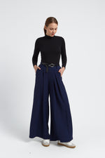 Charger le modèle 3D dans le visionneur de galerie, PANTALON FLUIDE LARGE  FEMME VALERIE MARINE