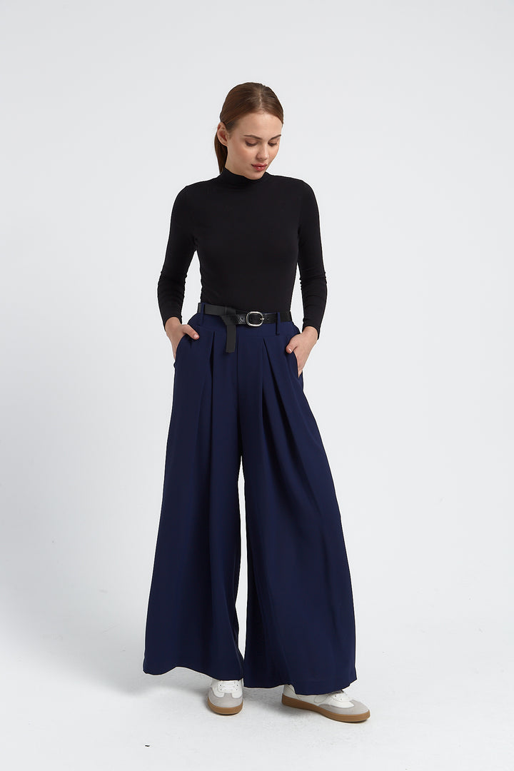 PANTALON FLUIDE LARGE  FEMME VALERIE MARINE