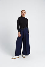 Charger le modèle 3D dans le visionneur de galerie, PANTALON FLUIDE LARGE  FEMME VALERIE MARINE