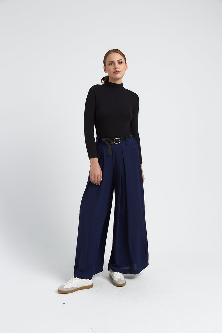 PANTALON FLUIDE LARGE  FEMME VALERIE MARINE