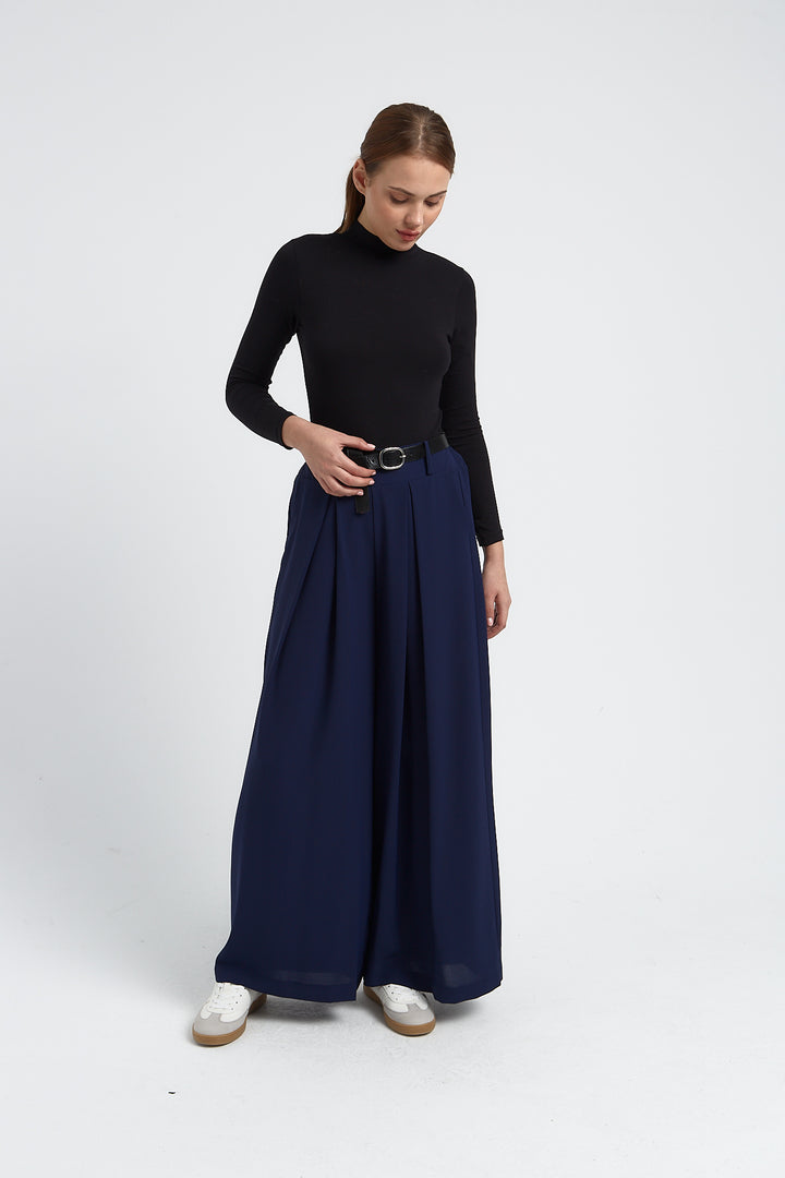 PANTALON FLUIDE LARGE  FEMME VALERIE MARINE