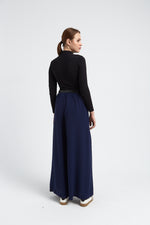 Charger le modèle 3D dans le visionneur de galerie, PANTALON FLUIDE LARGE  FEMME VALERIE MARINE
