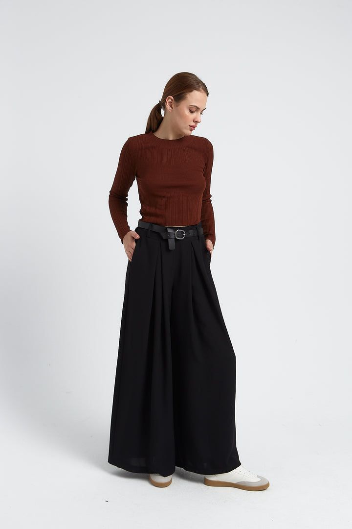 PANTALON FLUIDE LARGE FEMME VALERIE NOIR