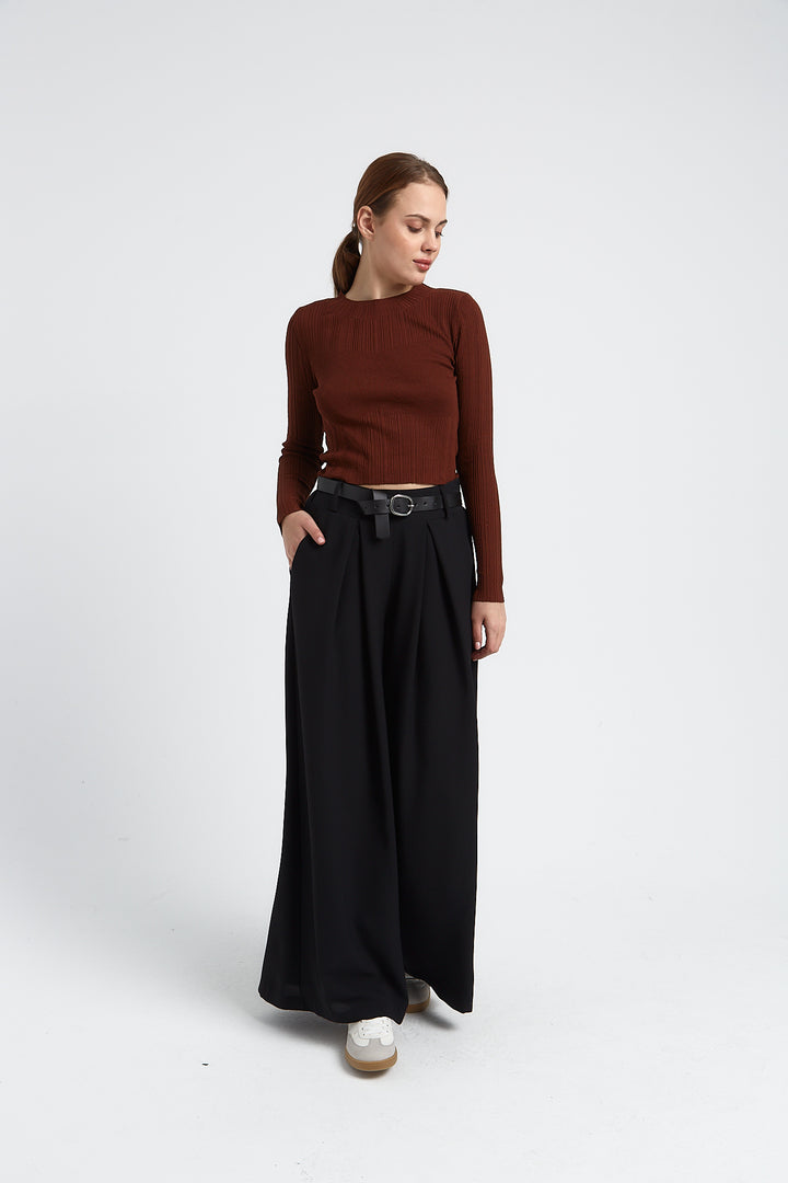 PANTALON FLUIDE LARGE FEMME VALERIE NOIR