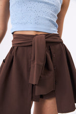 Charger le modèle 3D dans le visionneur de galerie, JUPE SHORT TROMPE L'OEIL FEMME SAUVAGE CHOCOLAT