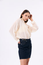 Charger le modèle 3D dans le visionneur de galerie, MINI JUPE EN JEAN VAGUE BRUT NAVY