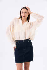 Charger le modèle 3D dans le visionneur de galerie, MINI JUPE EN JEAN VAGUE BRUT NAVY