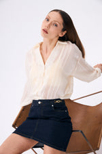 Charger le modèle 3D dans le visionneur de galerie, MINI JUPE EN JEAN VAGUE BRUT NAVY