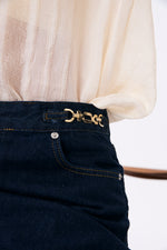 Charger le modèle 3D dans le visionneur de galerie, MINI JUPE EN JEAN VAGUE BRUT NAVY