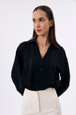 Charger le modèle 3D dans le visionneur de galerie, CHEMISE SEMI TRANSPARENTE FEMME NOIR LESS