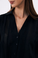 Charger le modèle 3D dans le visionneur de galerie, CHEMISE SEMI TRANSPARENTE FEMME NOIR LESS