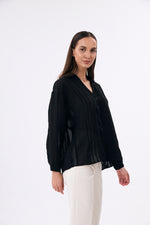 Charger le modèle 3D dans le visionneur de galerie, CHEMISE SEMI TRANSPARENTE FEMME NOIR LESS