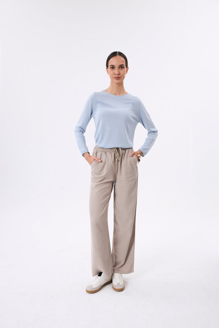 PANTALON FLUIDE FEMME DÉTENTE EN TENCEL MASTIC