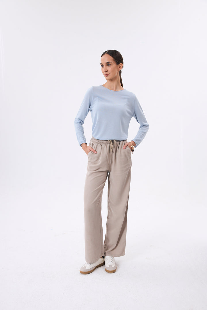 PANTALON FLUIDE FEMME DÉTENTE EN TENCEL MASTIC