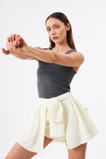 Charger le modèle 3D dans le visionneur de galerie, JUPE SHORT TROMPE L'OEIL SAUVAGE VANILLE