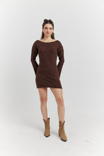 Charger le modèle 3D dans le visionneur de galerie, ROBE PULL MAILLE AVEC ECHARPE SELIANE CHOCOLAT