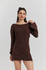 Charger le modèle 3D dans le visionneur de galerie, ROBE PULL MAILLE AVEC ECHARPE SELIANE CHOCOLAT