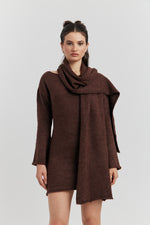 Charger le modèle 3D dans le visionneur de galerie, ROBE PULL MAILLE AVEC ECHARPE SELIANE CHOCOLAT