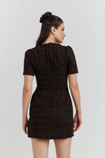 Charger le modèle 3D dans le visionneur de galerie, ROBE MIREA TWEED BIJOUX CHOCO