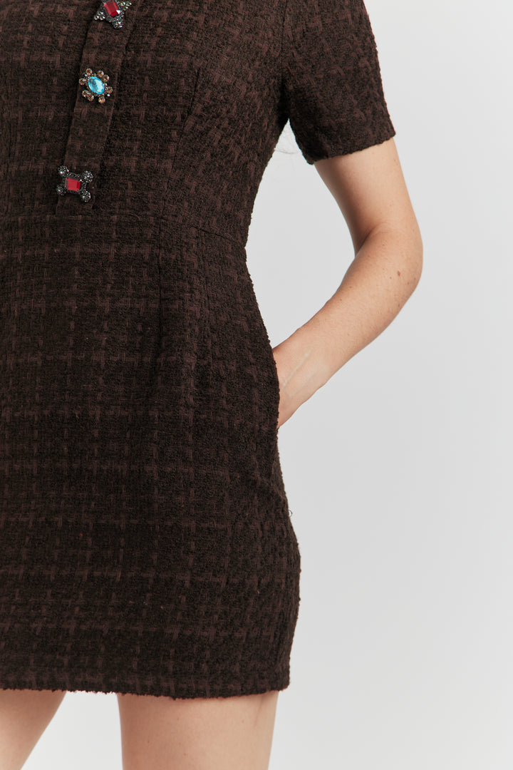 ROBE MIREA TWEED BIJOUX CHOCO