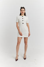 Charger le modèle 3D dans le visionneur de galerie, ROBE MIREA TWEED BIJOUX ECRU