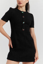 Charger le modèle 3D dans le visionneur de galerie, ROBE MIREA TWEED BIJOUX NOIR