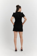 Charger le modèle 3D dans le visionneur de galerie, ROBE MIREA TWEED BIJOUX NOIR