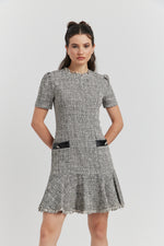 Charger le modèle 3D dans le visionneur de galerie, ROBE DEYORA TWEED GRIS CHINE