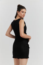 Charger le modèle 3D dans le visionneur de galerie, ROBE TWEED FRANGE KYSSANDRA NOIR