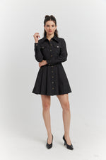 Charger le modèle 3D dans le visionneur de galerie, ROBE CHEMISE EN JEAN AVEC POCHES AVALYN NOIR