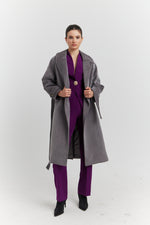 Charger le modèle 3D dans le visionneur de galerie, MANTEAU PEIGNOIR COL TAILLEUR AURELYS GRIS PROFOND