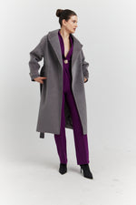 Charger le modèle 3D dans le visionneur de galerie, MANTEAU PEIGNOIR COL TAILLEUR AURELYS GRIS PROFOND