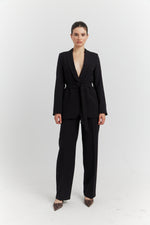 Charger le modèle 3D dans le visionneur de galerie, TAILLEUR COL CHALE, VESTE CEINTURE AVEC PANTALON DARYN REGLISSE