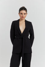 Charger le modèle 3D dans le visionneur de galerie, TAILLEUR COL CHALE, VESTE CEINTURE AVEC PANTALON DARYN REGLISSE