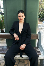 Charger le modèle 3D dans le visionneur de galerie, TAILLEUR COL CHALE, VESTE CEINTURE AVEC PANTALON DARYN REGLISSE