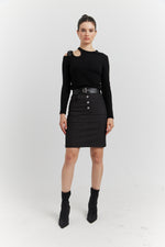 Charger le modèle 3D dans le visionneur de galerie, ENSEMBLE TOP MAILLE ET JUPE JEAN OLYSSIA NOIR