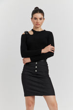 Charger le modèle 3D dans le visionneur de galerie, ENSEMBLE TOP MAILLE ET JUPE JEAN OLYSSIA NOIR