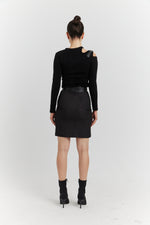 Charger le modèle 3D dans le visionneur de galerie, ENSEMBLE TOP MAILLE ET JUPE JEAN OLYSSIA NOIR